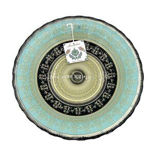 Turkish Glass Bowl Serving Dinner Blue Gold Oriental Lace 15.5” NWT XL Blue